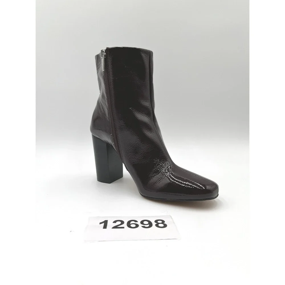 Vince Camuto Patent Leather Bootie Womens 9 Burgundy Excellent Block Heel Square
